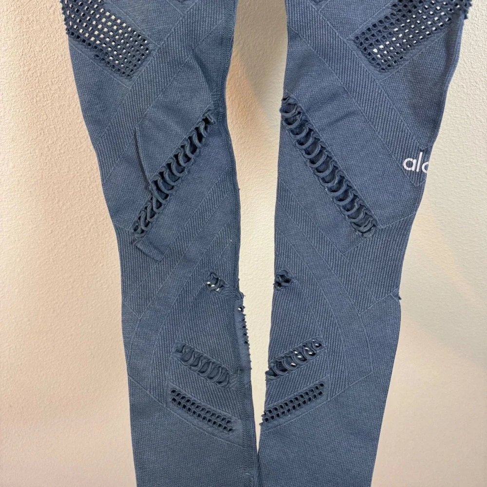 Alo Yoga Seamless Illusion High Waist Laser Cut Leggings Navy Blue Women's Small
